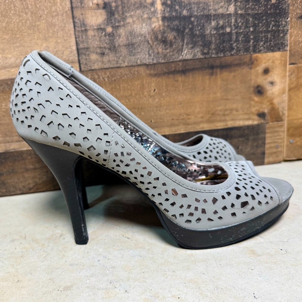 Rampage Women's Gray Black Cutout Stiletto Platform Heels 3" Size 10 AB 208